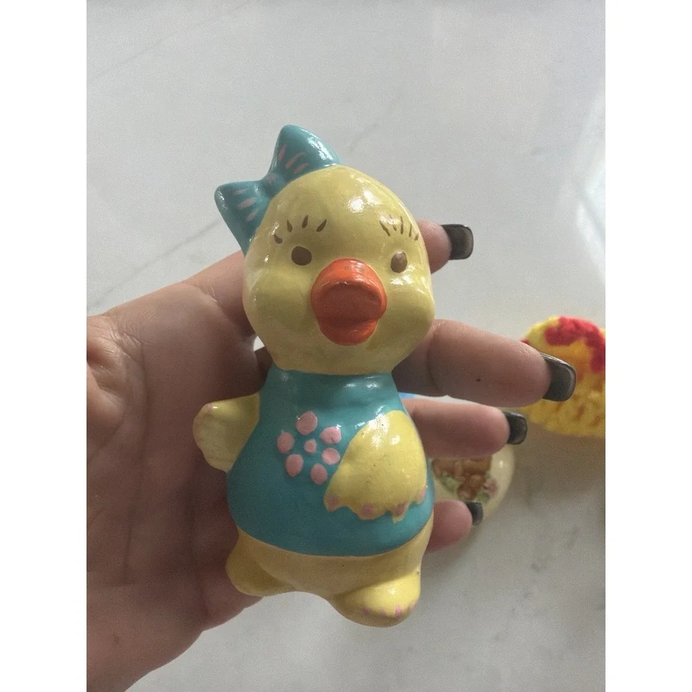 Easter Spring Decor Lot of 4 Ceramic Chick Crochet Hen Teddy Bear Blue‎ Egg Farm